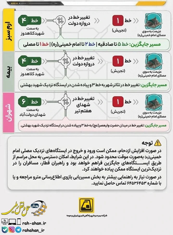 اینفوگرافی مسیرهای رسیدن به مصلی امام خمینی