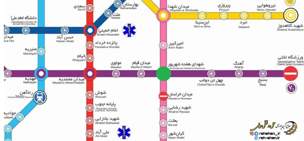 جانمایی ایستگاه مترو شهدای هفده شهریور در نقشه خطوط مترو تهران