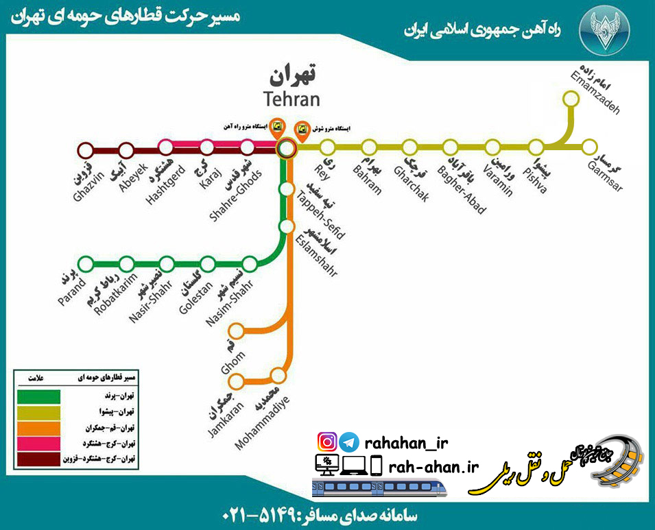مسیر حرکت قطارهای حومه ای تهران